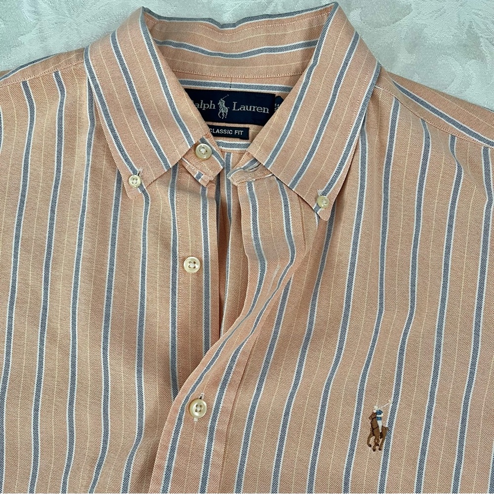 Ralph Lauren Blue Label Peach and Blue Striped Dress Shirt